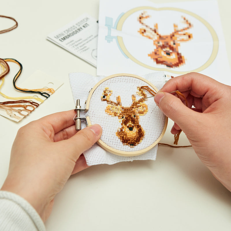 Deer Mini Cross Stitch Embroidery Kit available at American Swedish Institute.