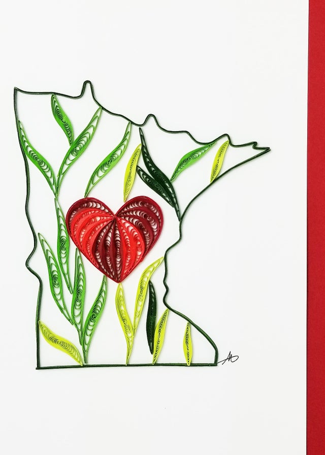 Iconic Quilling Love Minnesota Greeting Card available at American Swedish Institute.