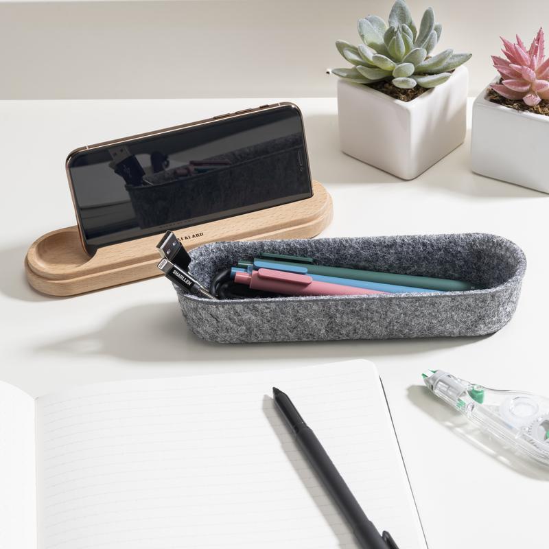 Felt and Beechwood Pencil Case/Phone Stand