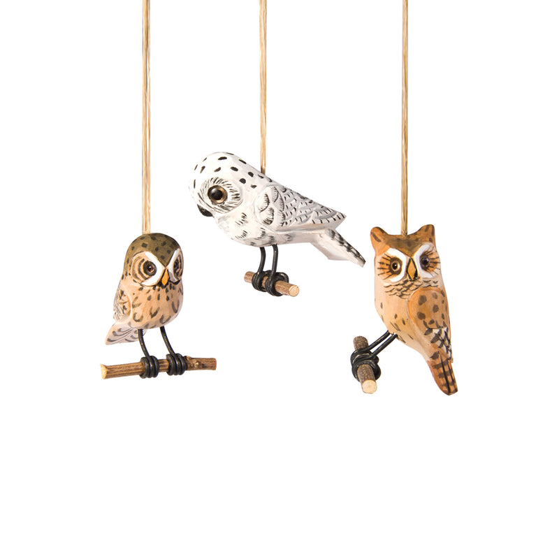 Carved Wood Owl Ornaments available at American Swedish Institute.