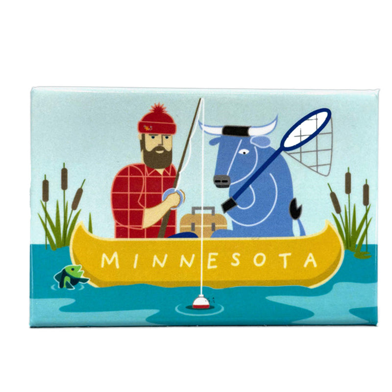 Cindy Lindgren Paul Bunyan & Babe Fishing Magnet available at American Swedish Institute.