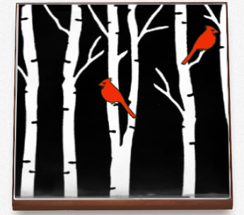 Cardinals in Birch Forest Coaster Set available at American Swedish Institute.