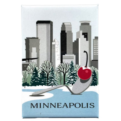 Cindy Lindgren Minneapolis Winter Skyline Magnet available at American Swedish Institute.