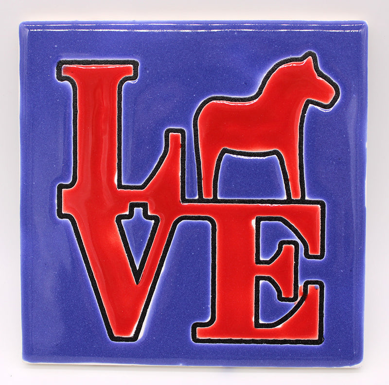 Dala LOVE Ceramic Coaster Set available at American Swedish Institute.