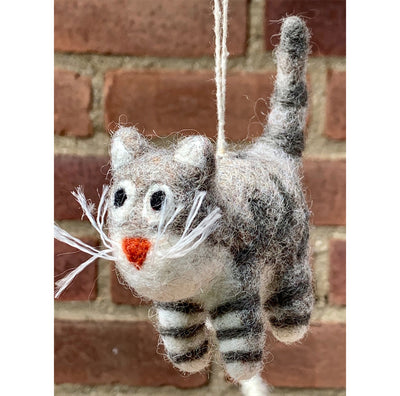 Felt Grey Stripe Cat Ornament available at American Swedish Institute.