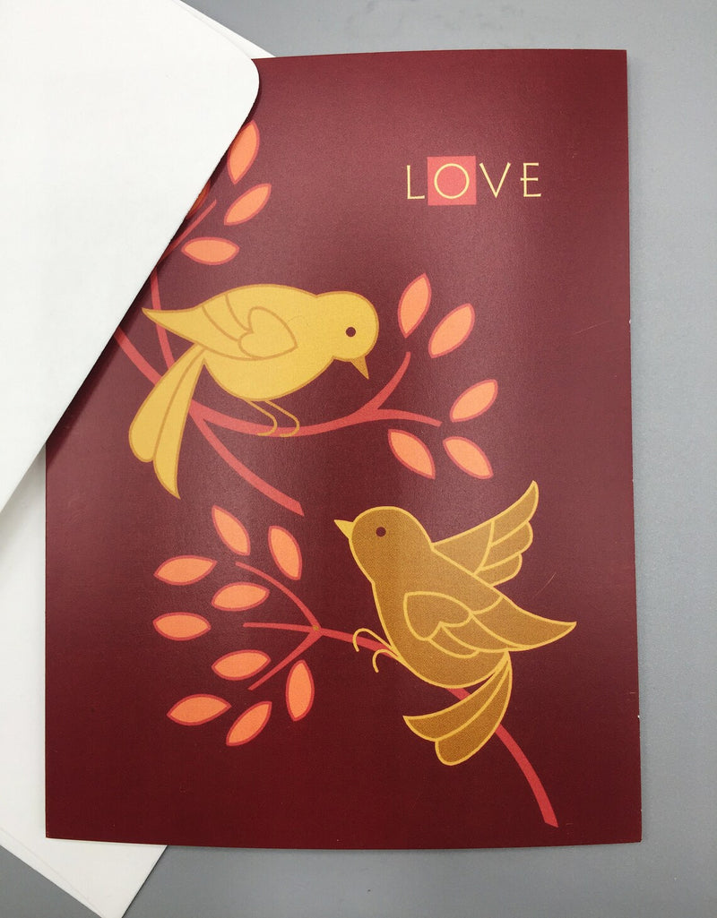 Cindy Lindgren Lovebirds Notecard available at American Swedish Institure.