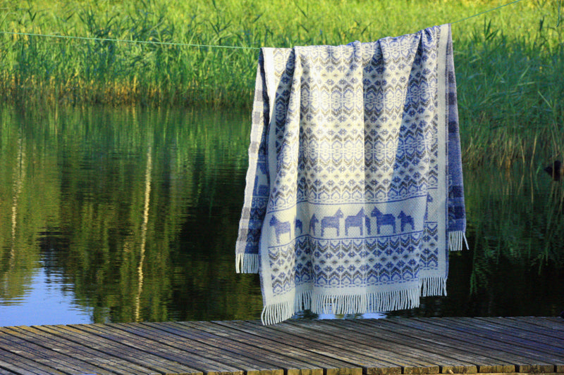 Öjbro Vantfabrik Dalarna Wool Blanket (Blue) available at American Swedish Institute.