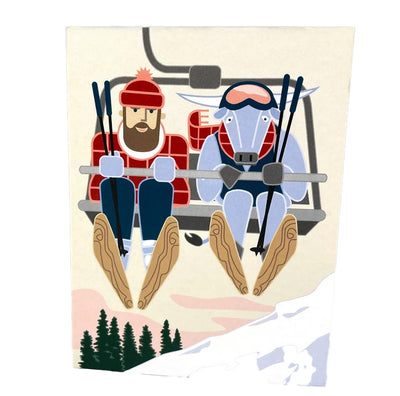 Cindy Lindgren Paul Bunyan & Babe Ski Lift Notecard available at American Swedish Institute.