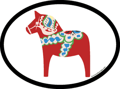 Dala Horse (Red) Oval Decal Sticker available at American Swedish Institute.