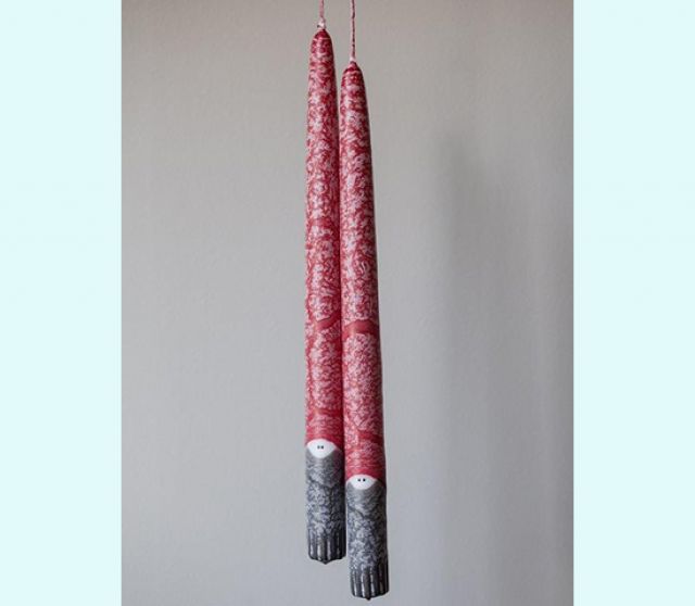 Tomte Taper Candle Taper (Frosted Red, pair, 12") available at American Swedish Institute.